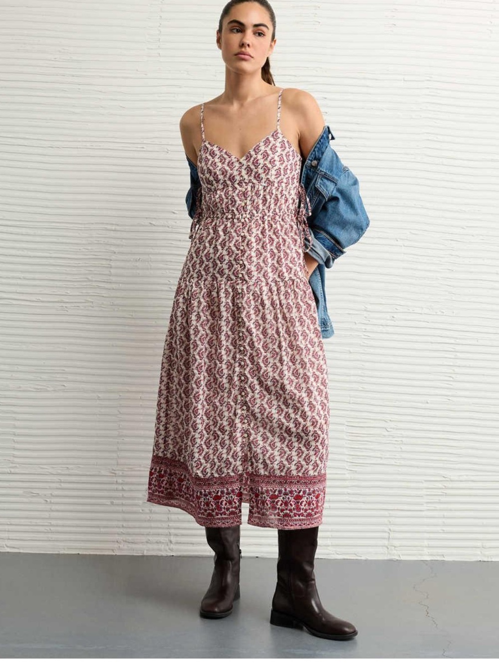 NWOT AE V-Neck Side Tie Midi Dress
